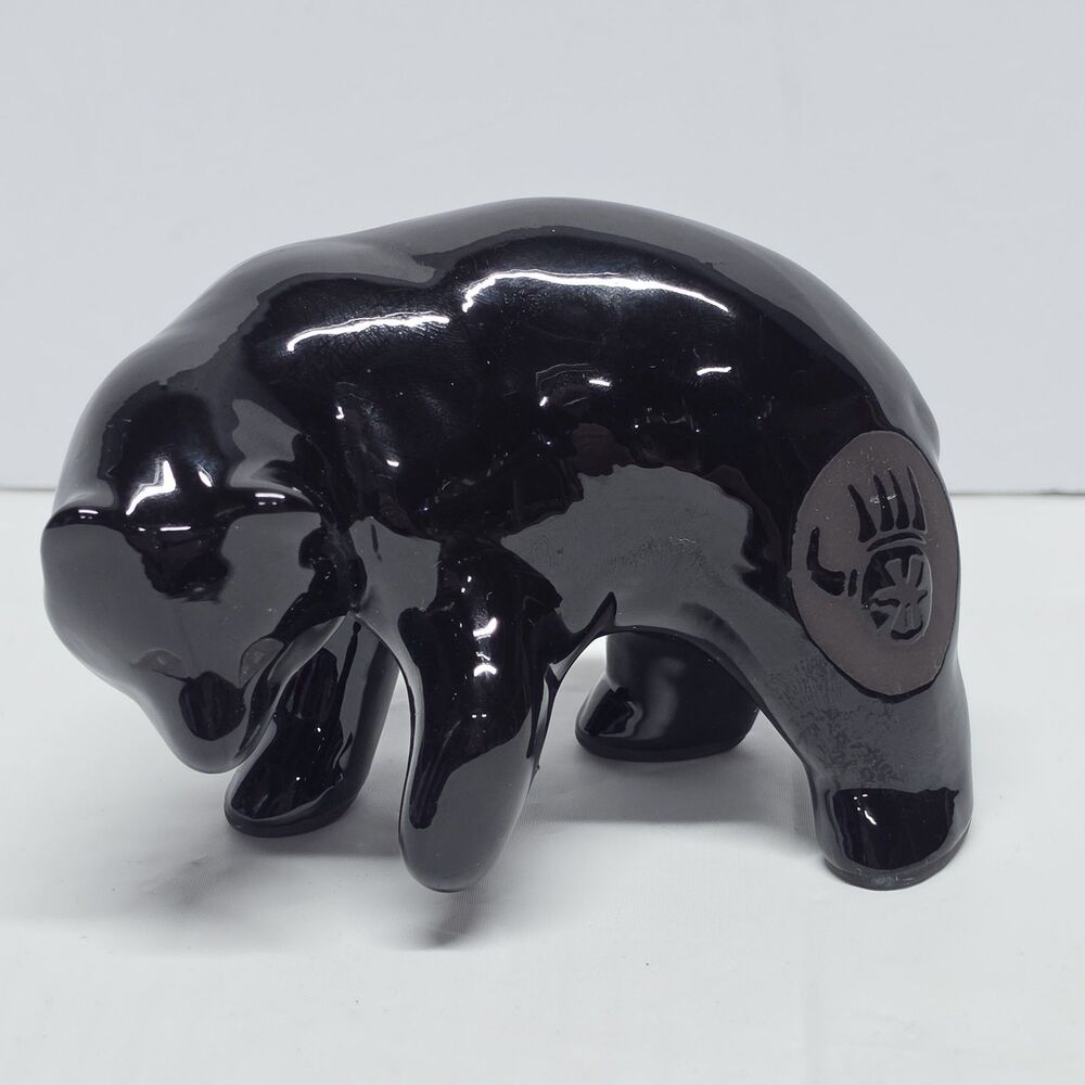 Native American San Juan Pueblo Black on Black Pottery Ceramic Bear Signed